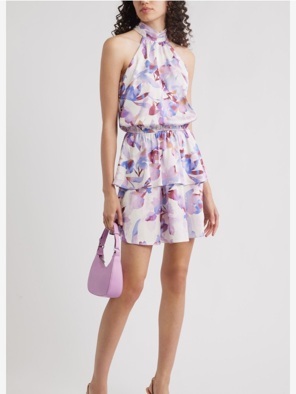 Chelsea 28 Floral Halter Tiered Mini Dress